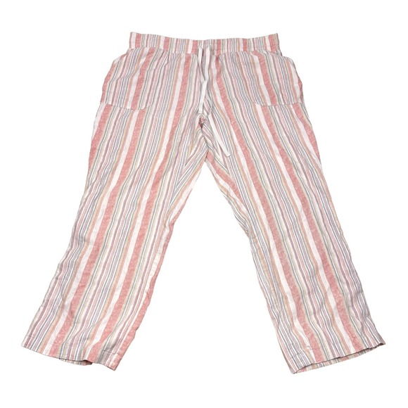 Cato Pants - Cato Stripe Linen Blend Wide Leg Pants Womens Sz LP White Pink Pull On Drawstrng